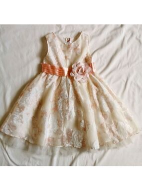 Kids Dress Floral White Peach Pink A Line Size 4T